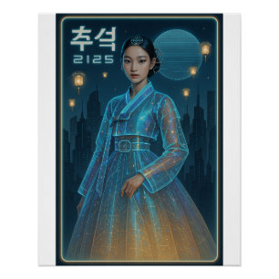 Póster Futurista Hanbok Chuseok - Arte de ciencia ficción