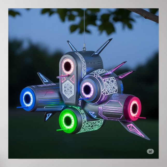 Póster Futurista nave espacial Birdhouse (Frente)