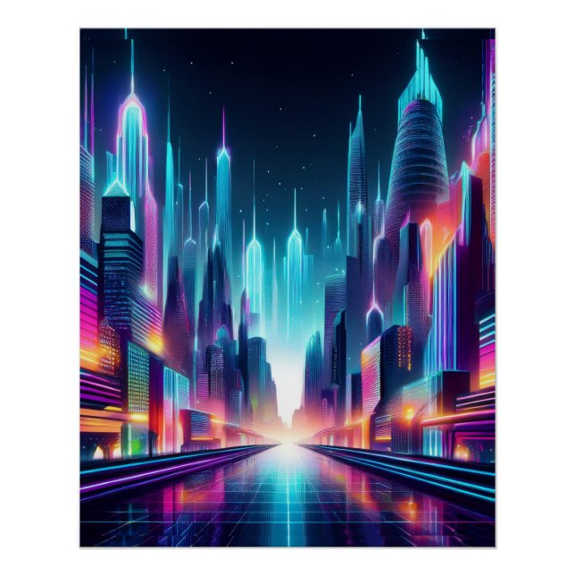 Póster Futurista Neon Cityscape - Audaz Diseño Cyberpunk (Anverso)