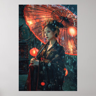 Póster Futurista Poster de Cyberpunk Cityscape con chino