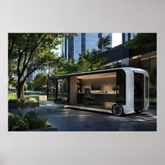 Póster Futuristic Mobile Office Pod in Urban Nature 