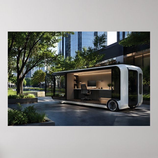 Póster Futuristic Mobile Office Pod in Urban Nature  (Frente)