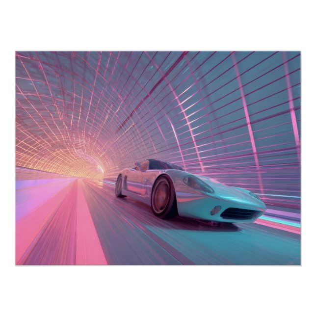 Póster Futuristic Neon Speed Tunnel Art (Anverso)