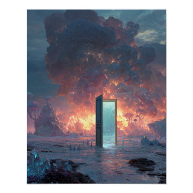 Póster Futuristic Portal Amid Fiery Skies (Anverso)
