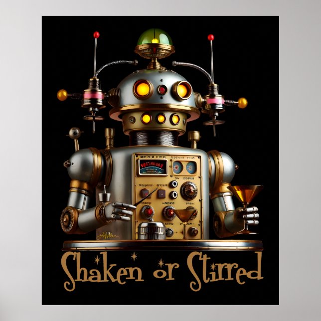 Póster Futuristic Robot Bartender "Shaken or Stirred" (Frente)