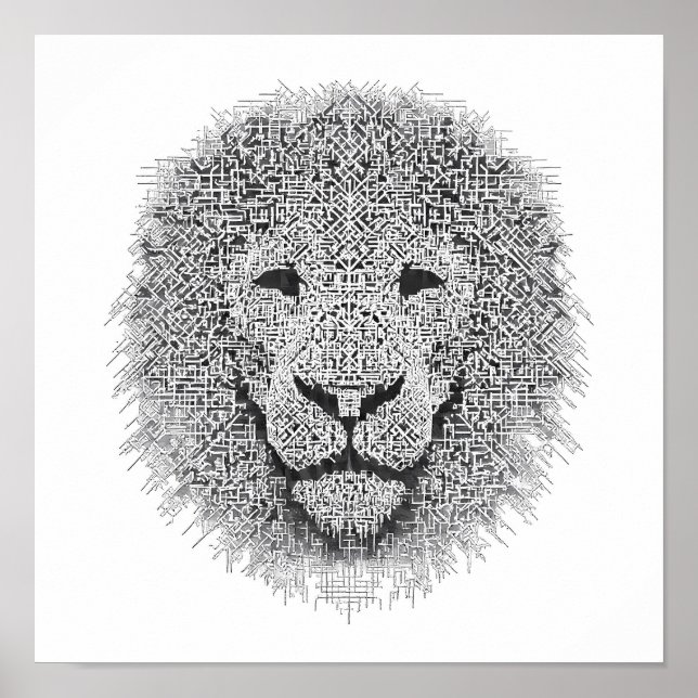Póster Futuristic Robotics Art: Cybernetic King Lion Head (Frente)