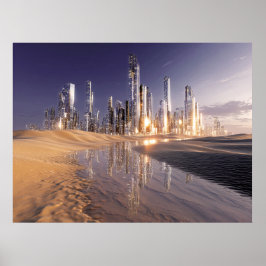 Póster Futuristic Sci-Fi City Reflected In Desert Sands