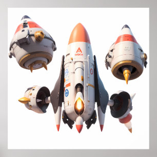 Póster Futuristic Spacecraft Design Detachable Modules