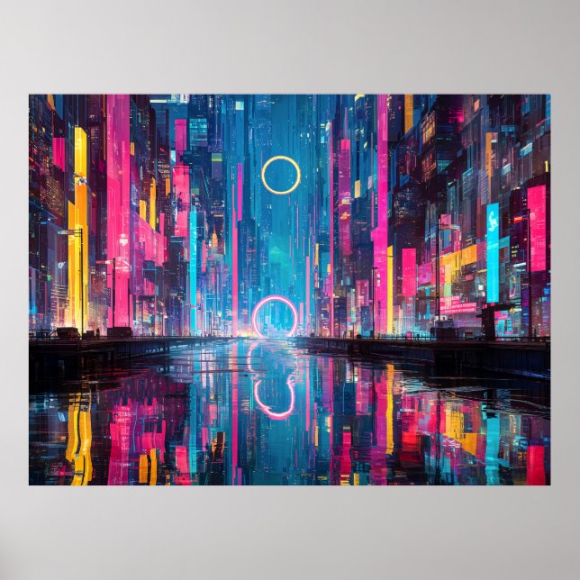 Póster Futuristic Vibrant Neon Night Cityscape (Frente)