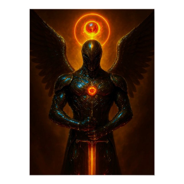 Póster Futuristischer Erzengel des Glutreichs mit Schwert (Anverso)