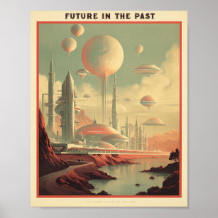 Póster "Futuro en el pasado". Afiche de Cityscape vintage