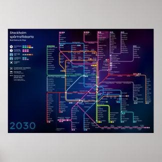 Póster Futuro mapa de la red ferroviaria de Estocolmo