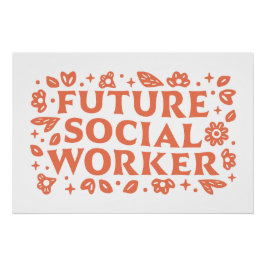 Póster Futuro trabajador social retro estética floral