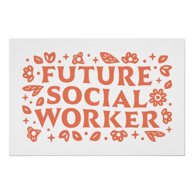 Póster Futuro trabajador social retro estética floral (Anverso)