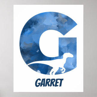 Póster "G" Dinosaurio acuarela Azul Poster de nombre de n
