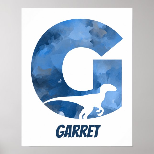 Póster "G" Dinosaurio acuarela Azul Poster de nombre de n (Frente)