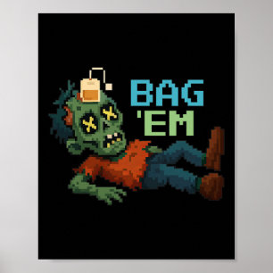 Póster G em Pixel Zombie Tea G Halloween Npc Gamer Meme 