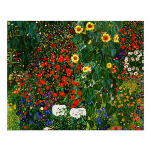 Póster G. Klimt - Jardín de granja con girasoles