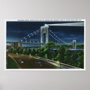 Póster G. puente de Washington, el Hudson en la noche