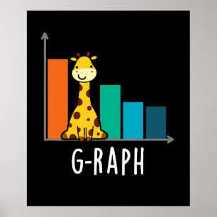 Póster G-raph Funny Giraffe Graph Pun Dark BG