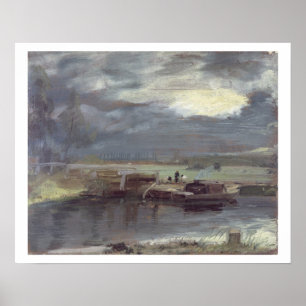 Póster Gabarras en el Stour con la iglesia de Dedham en