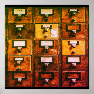 Póster Gabinete de madera de catálogo de tarjetas de bibl