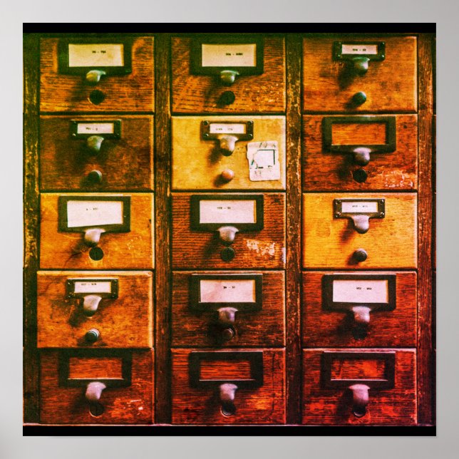 Póster Gabinete de madera de catálogo de tarjetas de bibl (Frente)