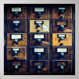 Póster Gabinete de madera de catálogo de tarjetas de bibl