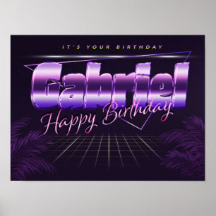 Póster Gabriel Name Vorname lila retro Poster Geburtstag