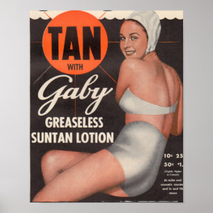 Póster Gaby Suntan Lotion anuncio 1950