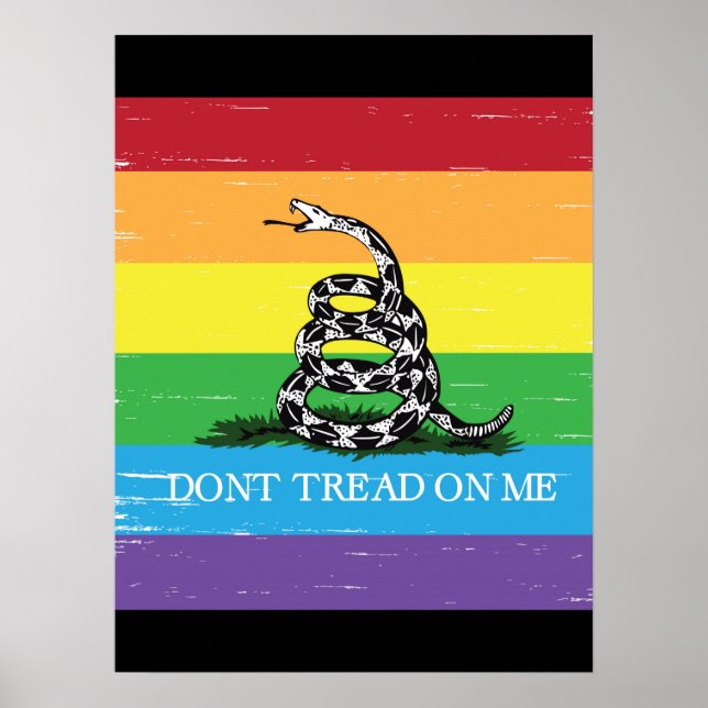 Póster Gadsden flag LGBT Don't tread on me rainbow grunge (Frente)