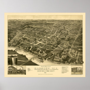 Póster Gadsden, Mapa Panorámico AL - 1887