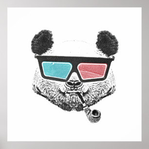 Póster Gafas 3D de panda de época