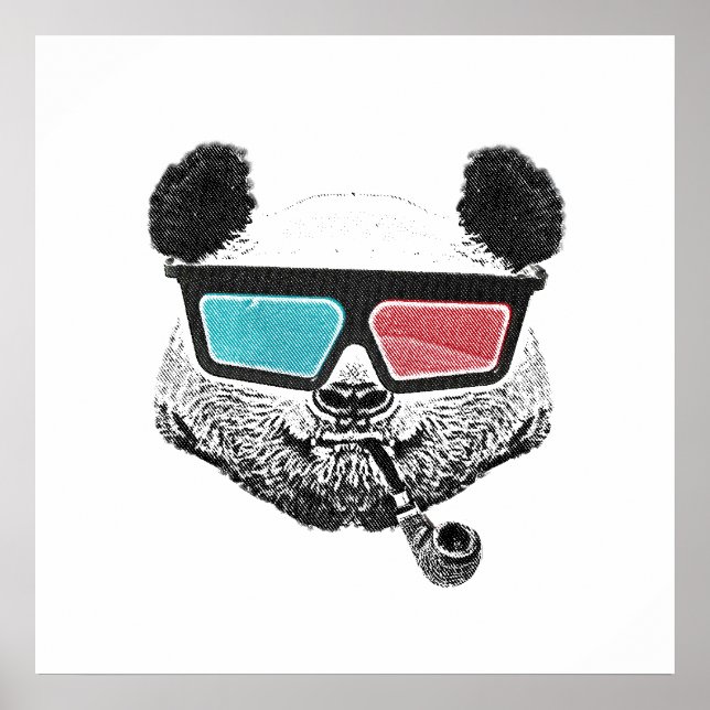 Póster Gafas 3D de panda de época (Frente)