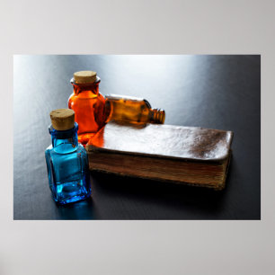 Póster Gafas antiguas para medicina y libro antiguo