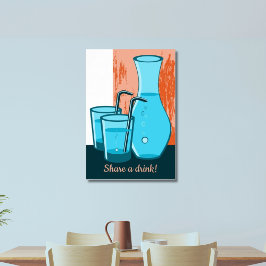 Póster Gafas azules, paja y carafe ¡Comparten una bebida!