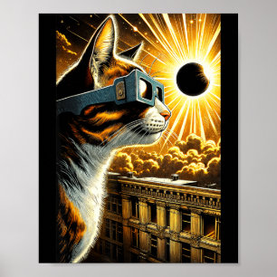 Póster Gafas de eclipse solar de gato divertido vintage