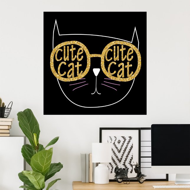 Póster Gafas de gato lindo Purpurina de oro gráfico Cara  (Subido por el creador)