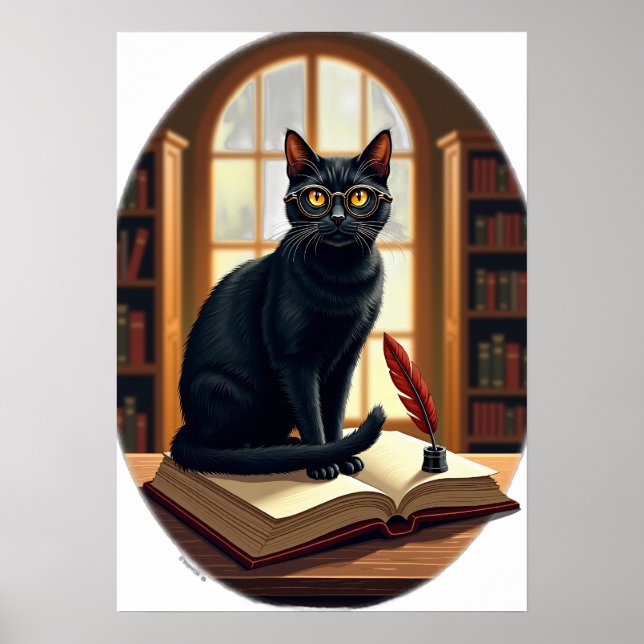 Póster Gafas de lector de libro de gato de academia oscur (Frente)