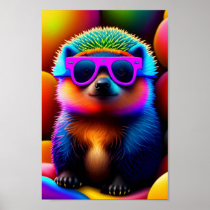 Póster gafas de neón lindo hedgehog gafas de sol animal d