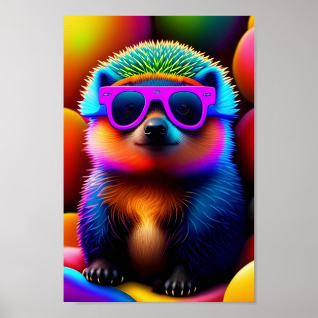 Póster gafas de neón lindo hedgehog gafas de sol animal d (Frente)