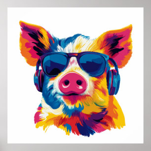 Póster Gafas de retrato de cerdo Ilustracion acuarela art