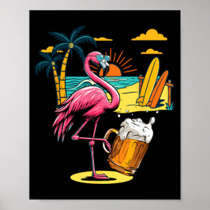 Póster Gafas de sol de flamenco bebiendo cerveza en la pl