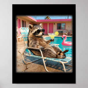 Póster Gafas de sol de mapache frescas margarita vacacion