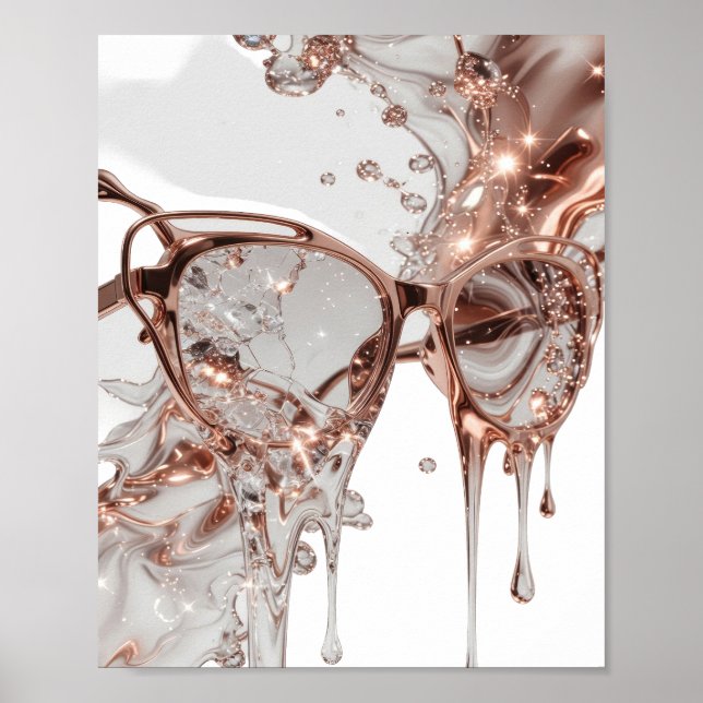 PÓSTER GAFAS DE SOL DE ORO ROSA CON SALPICADURAS DE AGUA  (Frente)