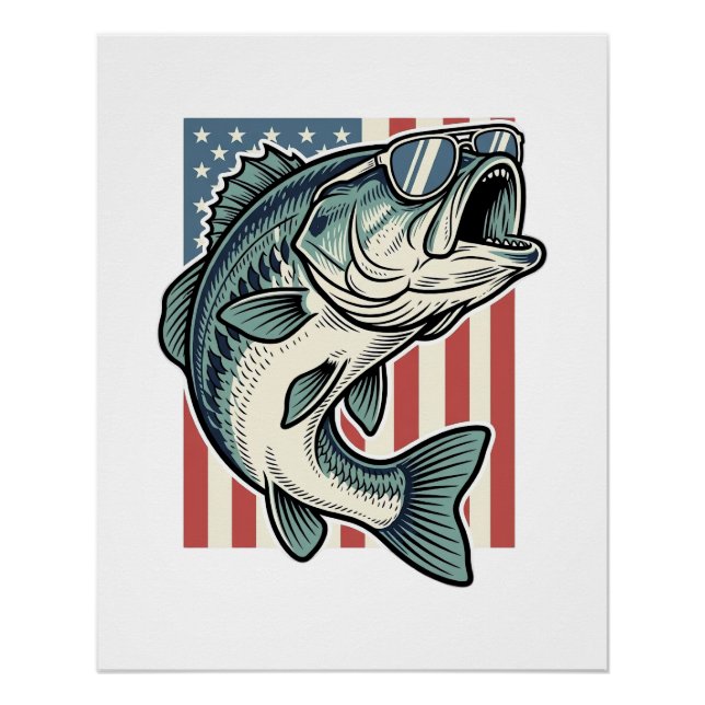 Póster Gafas de sol de pesca de lubina patrióticas vector (Anverso)