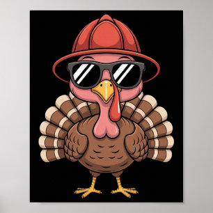 Póster Gafas de sol de pollito bombero lindo Fiesta de Ot