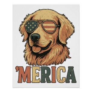 Póster Gafas de sol 'Merica de Golden Retriever