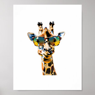Póster gafas de sol para animales jirafa con gafas de sol