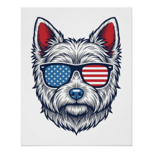 Póster Gafas de sol patrióticas para perros Westie Arte v